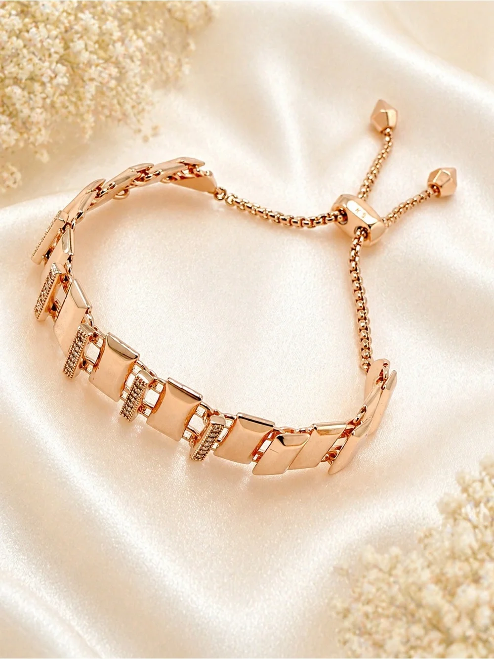 Kendra Scott Harp Adjustable Chain Bracelet rectangle bar rose gold tone - Picture 4 of 6